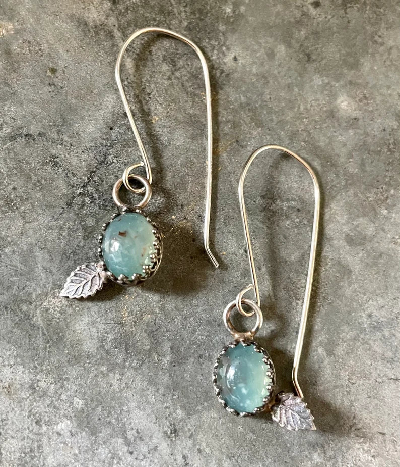 Aquaprase Set in Sterling Filigree With Leaves Earrings