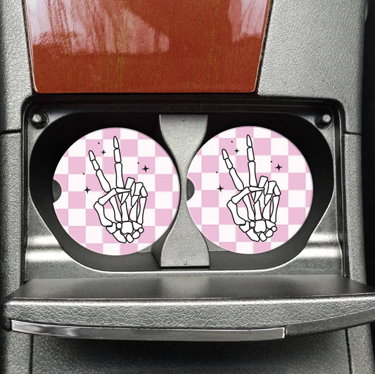 Skeleton Peace Sign Hands Car Coasters-Home-Bottoms Up Boutique-Anchorage AK