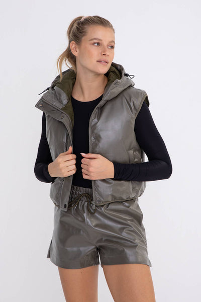 Like Leather Olive Puffer Vest