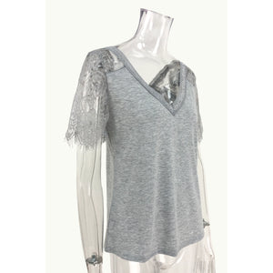 Lace Sleeve Splicing Knitted Blouse Grey