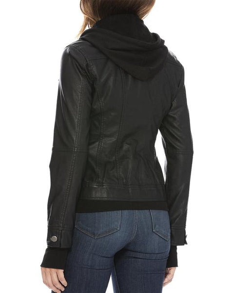 Black Short Hooded Vegan Leather