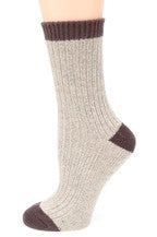 Slouchy Cable Knit Wool Crew Socks w/ Contrast Band