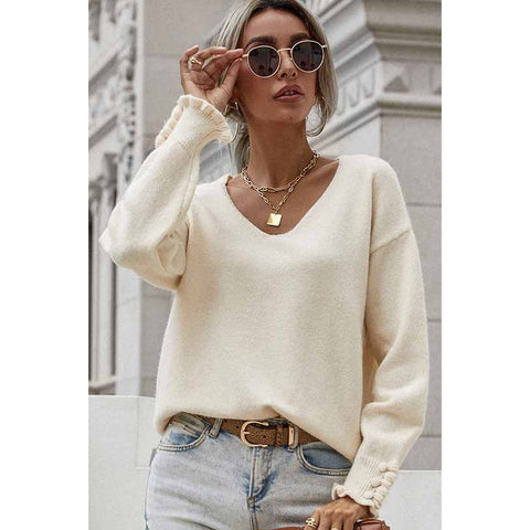 Lovely V Neckline Long Sleeves Sweater