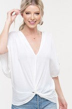 White Dolman Twist Front Top