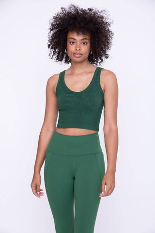 Dark Green Ribbed Seamless Cropped Tank Top