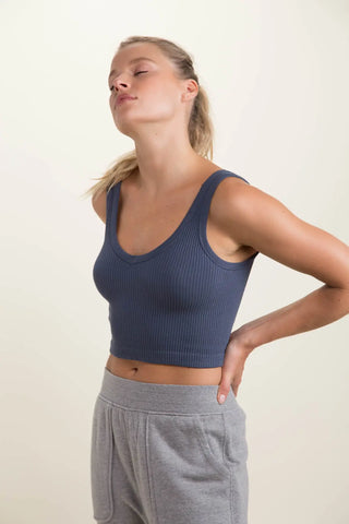 Midnight Ribbed Seamless Cropped Tank Top