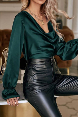 Emerald Cowl Neck Satin Blouse