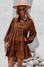 V Neck Long Sleeve Polka Dot Dress