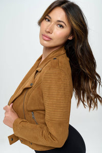 Tan Vegan Suede Biker Jacket