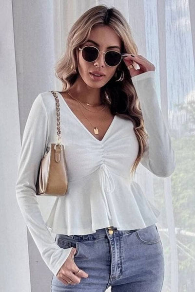Sweet Ruched Long Sleeve Cropped Top