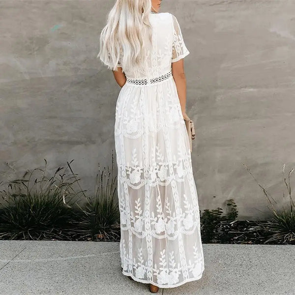 White Sheer Lace Maxi Cover Up