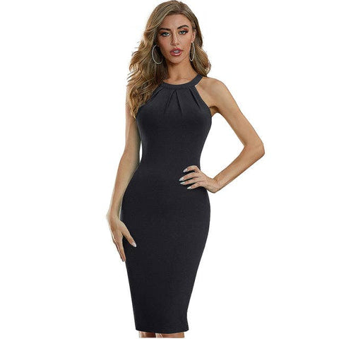 TEP - Summer Women Elegant Pure Color Sexy Halter Dresses Cocktail Party Vintage Bodycon Sheath Dress