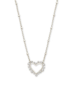 Ari Heart Crystal Pendant Necklace Rhodium White Crystal