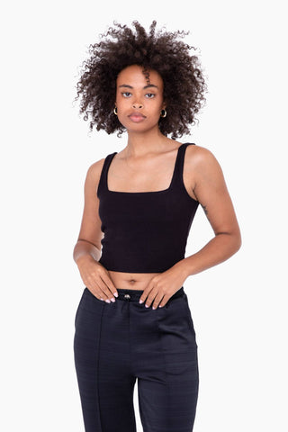 Ribbed Square Neck Cropped Tank Black