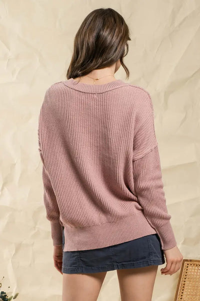 Drop Shoulder Sweater - Rose