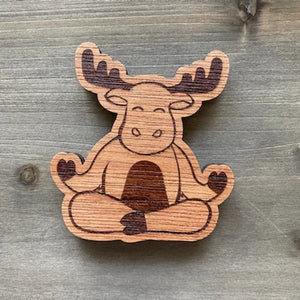 Alaska Moose Yoga Engraved Wood Magnet