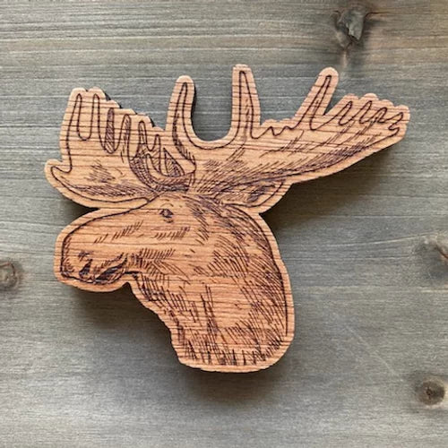 Alaska Moose Engraved Wood Magnet