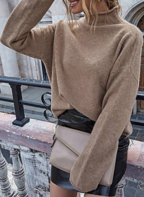 Mock Neck Drop Shoulder Sweater