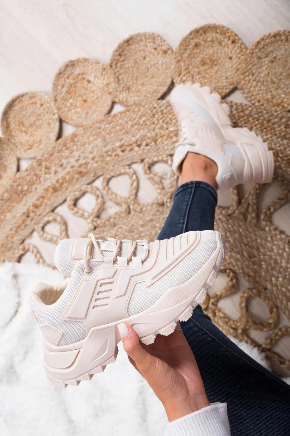 Beige Chunky Mesh Sport Trainers