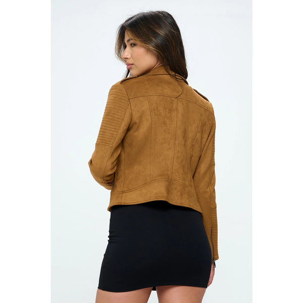 Tan Vegan Suede Biker Jacket