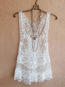 Instyletees - WOMEN'S SLEEVELESS LACE LINEN TOP