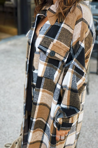 Plaid Flannel Shacket Jacket Maxi