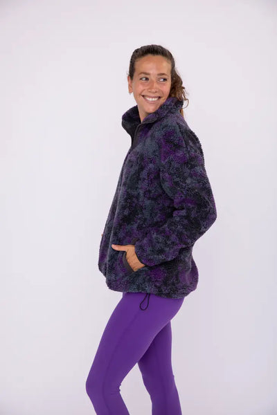 Dark Tie-Dye Half-Zip Sherpa Pullover Jacket