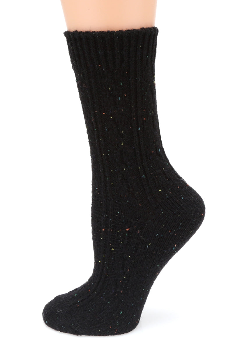 Slouchy Cable Knit Wool Crew Socks-ACCESORIES-BLACK FLECKS-Bottoms Up Boutique-Anchorage AK
