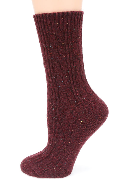 Slouchy Cable Knit Wool Crew Socks-ACCESORIES-BURGUNDY FLECKS-Bottoms Up Boutique-Anchorage AK