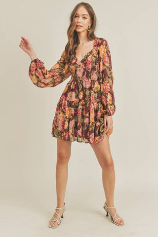 Floral Plunge Neck Mini Dress