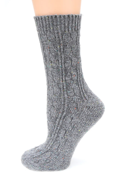 Slouchy Cable Knit Wool Crew Socks-ACCESORIES-GREY FLECKS-Bottoms Up Boutique-Anchorage AK
