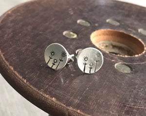 Triple Flower Stamped Sterling Silver Post Earrings