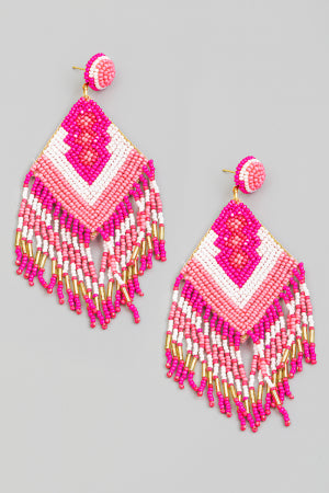 Pink Beaded Fringe Earrings