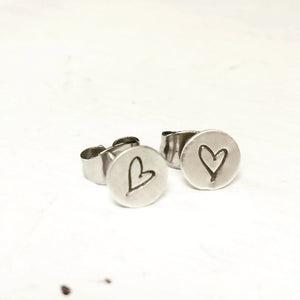 Heart Stamped Sterling Silver Post Earrings