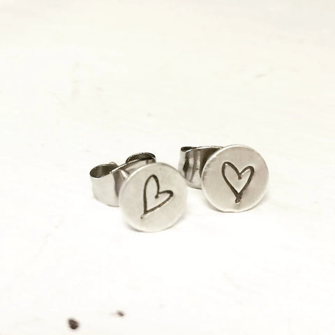 Heart Stamped Sterling Silver Post Earrings