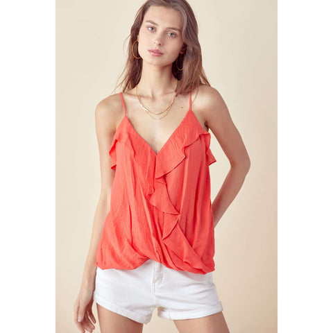 Hot Coral Ruffle Cami Top