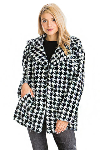 Houndstooth Faux Fur Coat