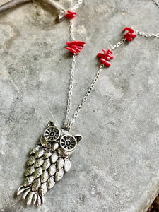 Owl & Coral Sterling Necklace