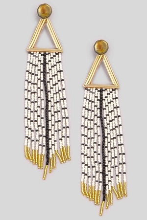 Triangle Seed Beaded Fringe Earrings