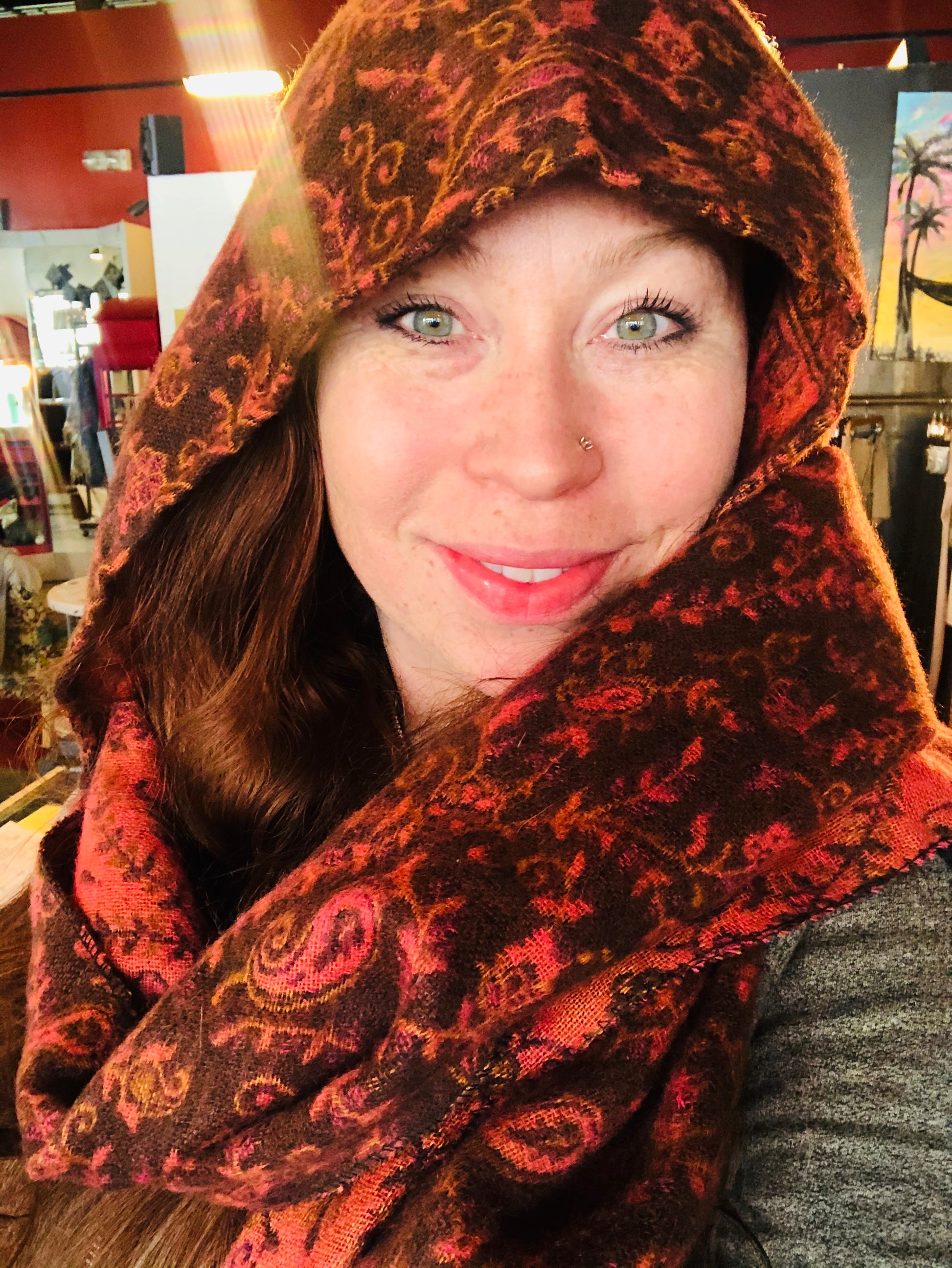 Hooded Scarf Purple, Orange Flowers-Local-Bottoms Up Boutique-Anchorage AK