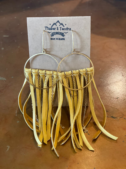 Fringe Leather Earrings W/ Chain-Jewelry-Yellow-Bottoms Up Boutique-Anchorage AK