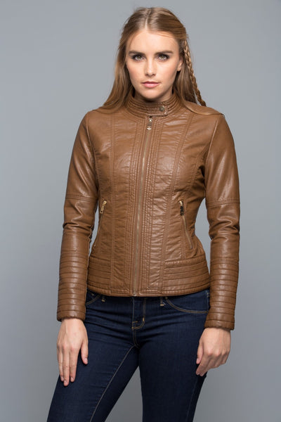 Cognac Vegan Leather Jacket