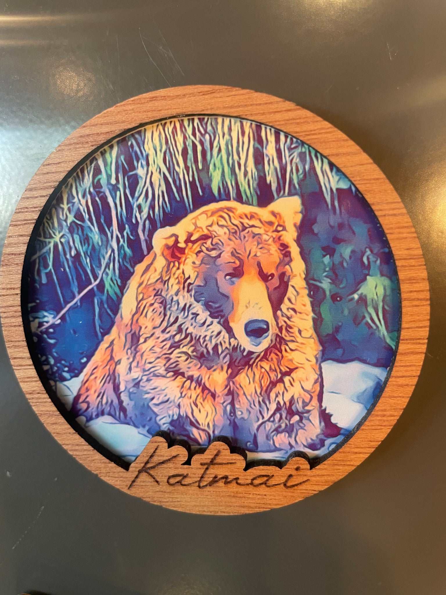 Alaska Katmai Grizzly Bear Engraved Wood Magnet