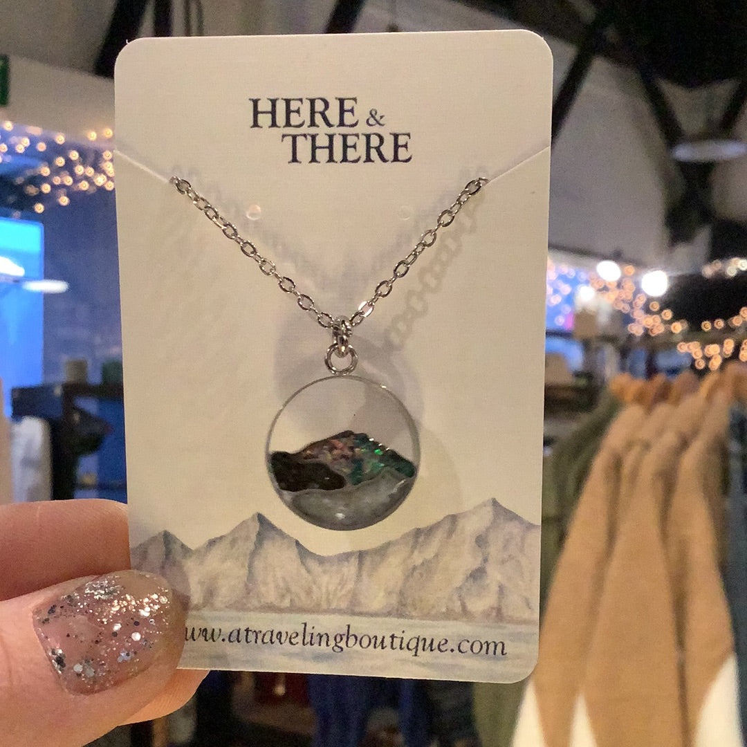 Destination Alaska Mountain Necklace w/ sand and Opal from North Pole, AK