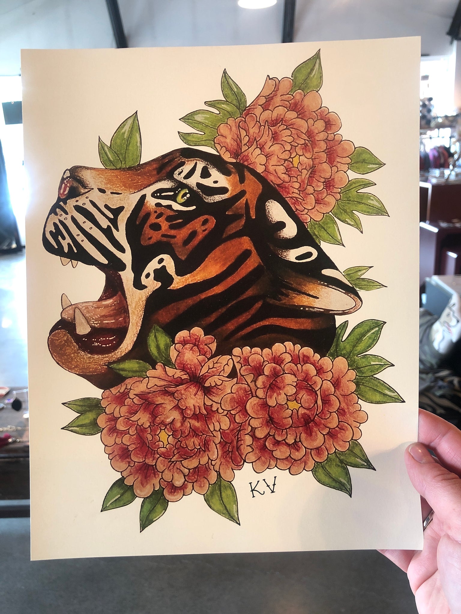 Tiger & Roses Print by Katelyn VanLandingham