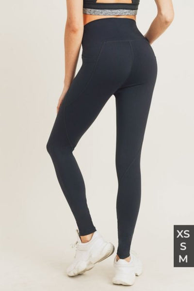 Tapered Band High Waist Solid Black Legging