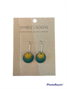 Turquoise & Yellow Speckled Circle Enamel Earrings