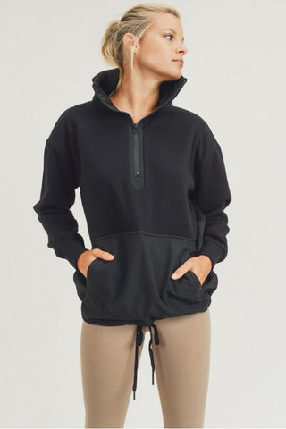 Half-Zip Longline Drawstring Active Pullover Hoodie