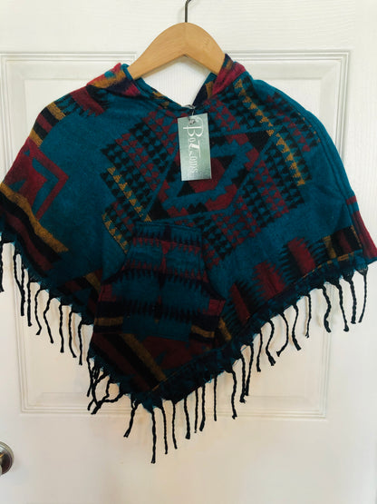 AlaskiWear Kids Poncho L (4-6)-Local-Teal/Mustard/Rust-Bottoms Up Boutique-Anchorage AK
