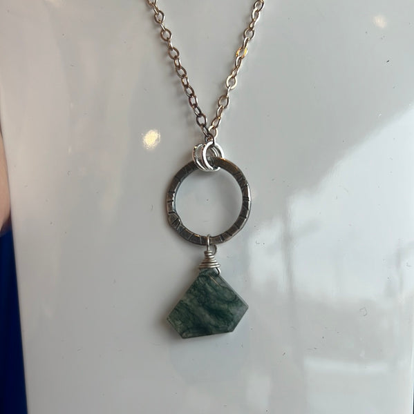 Sterling Silver Circle with Moss Agate